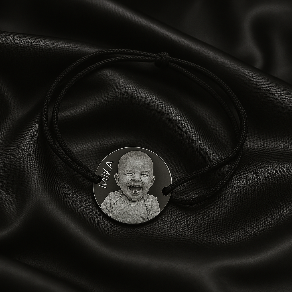 Brățară personalizată pandantiv rotund – model șnur reglabil