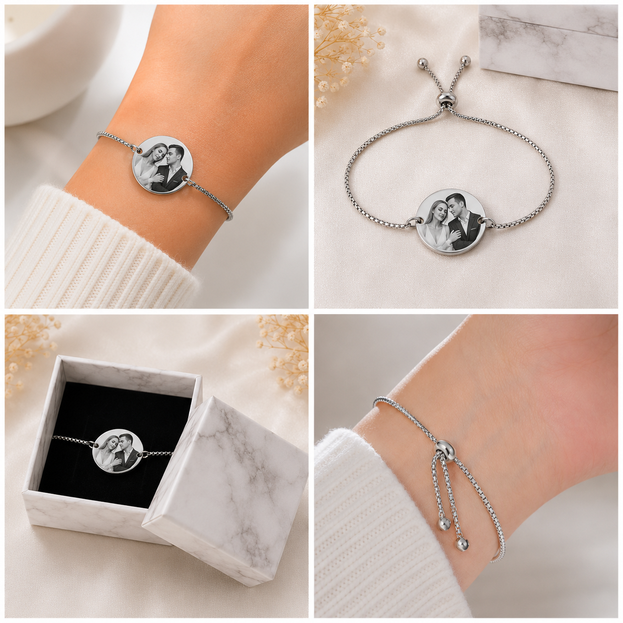 Brățară Personalizată Pandantiv Rotund Oțel Inoxidabil Silver / Gold / Rosé Gold – model brățară inox reglabilă